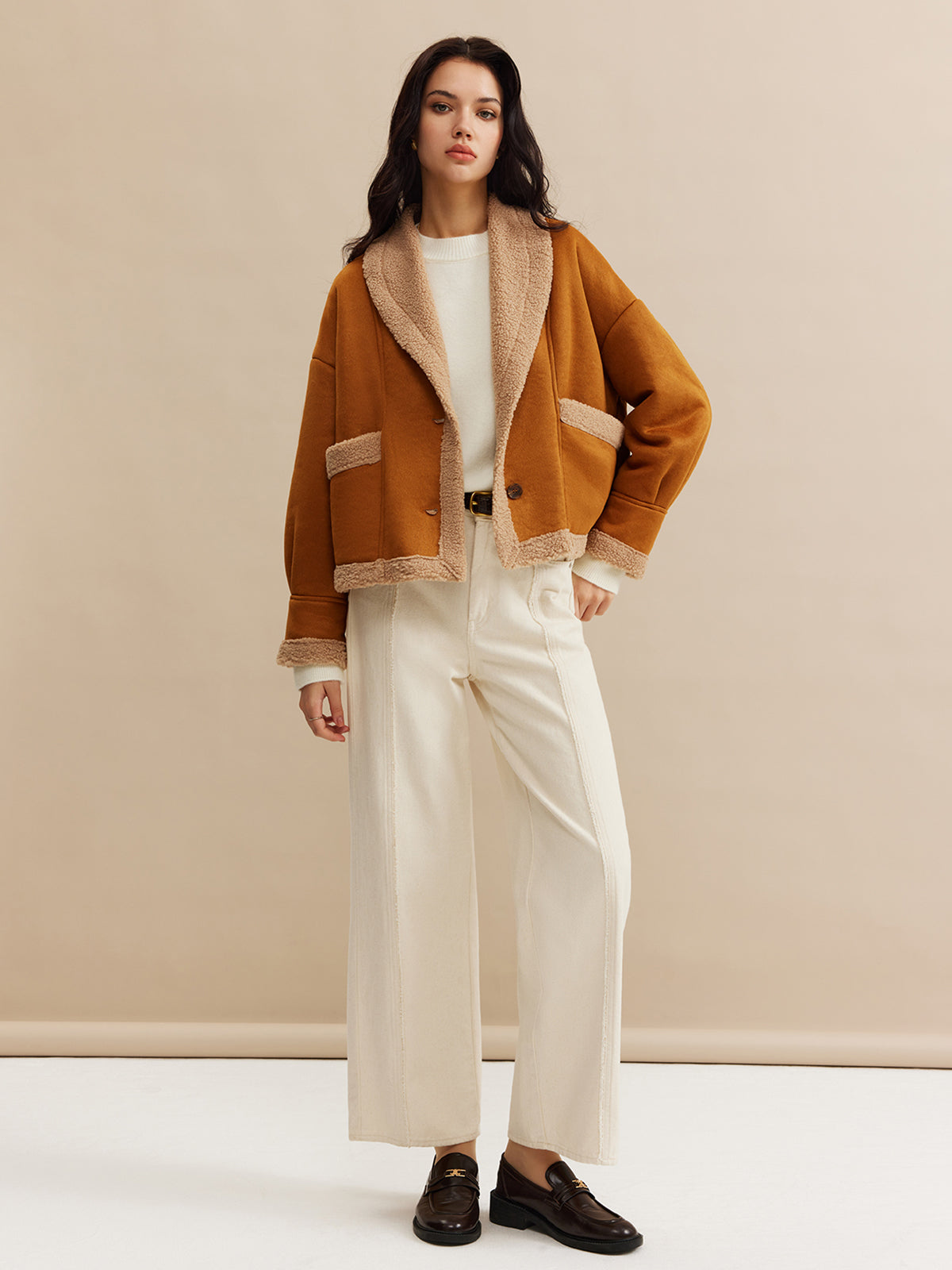 Veste Camel Contrast | Col Replié | Finition Texture Douce