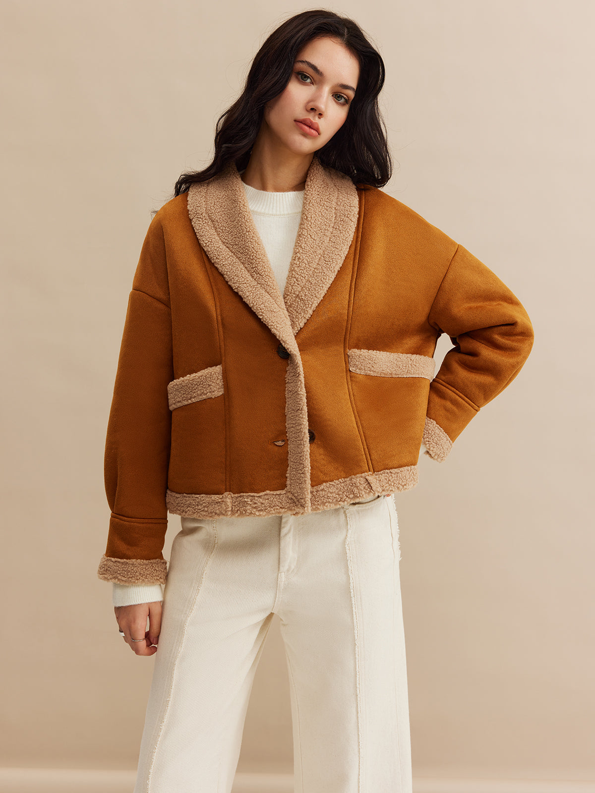 Veste Camel Contrast | Col Replié | Finition Texture Douce