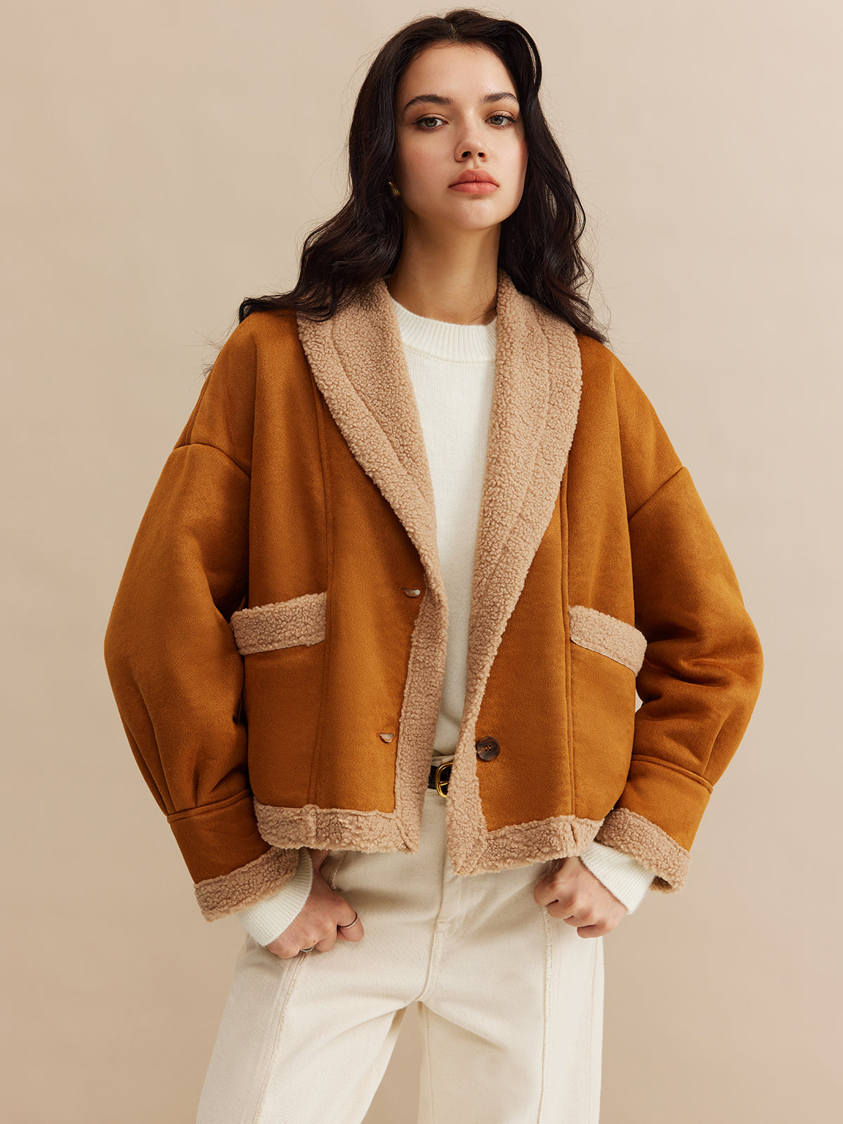 Veste Camel Contrast | Col Replié | Finition Texture Douce