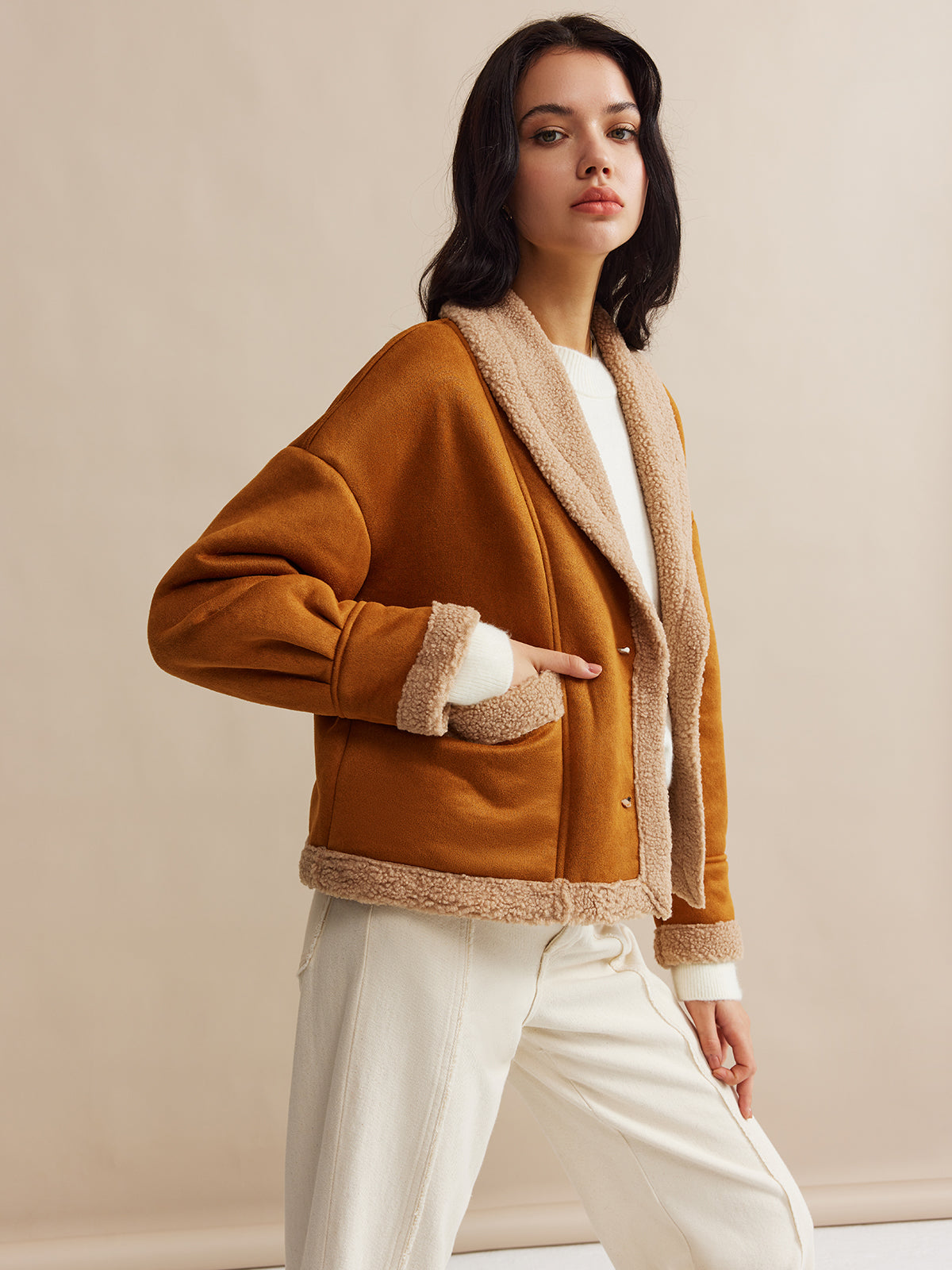 Veste Camel Contrast | Col Replié | Finition Texture Douce