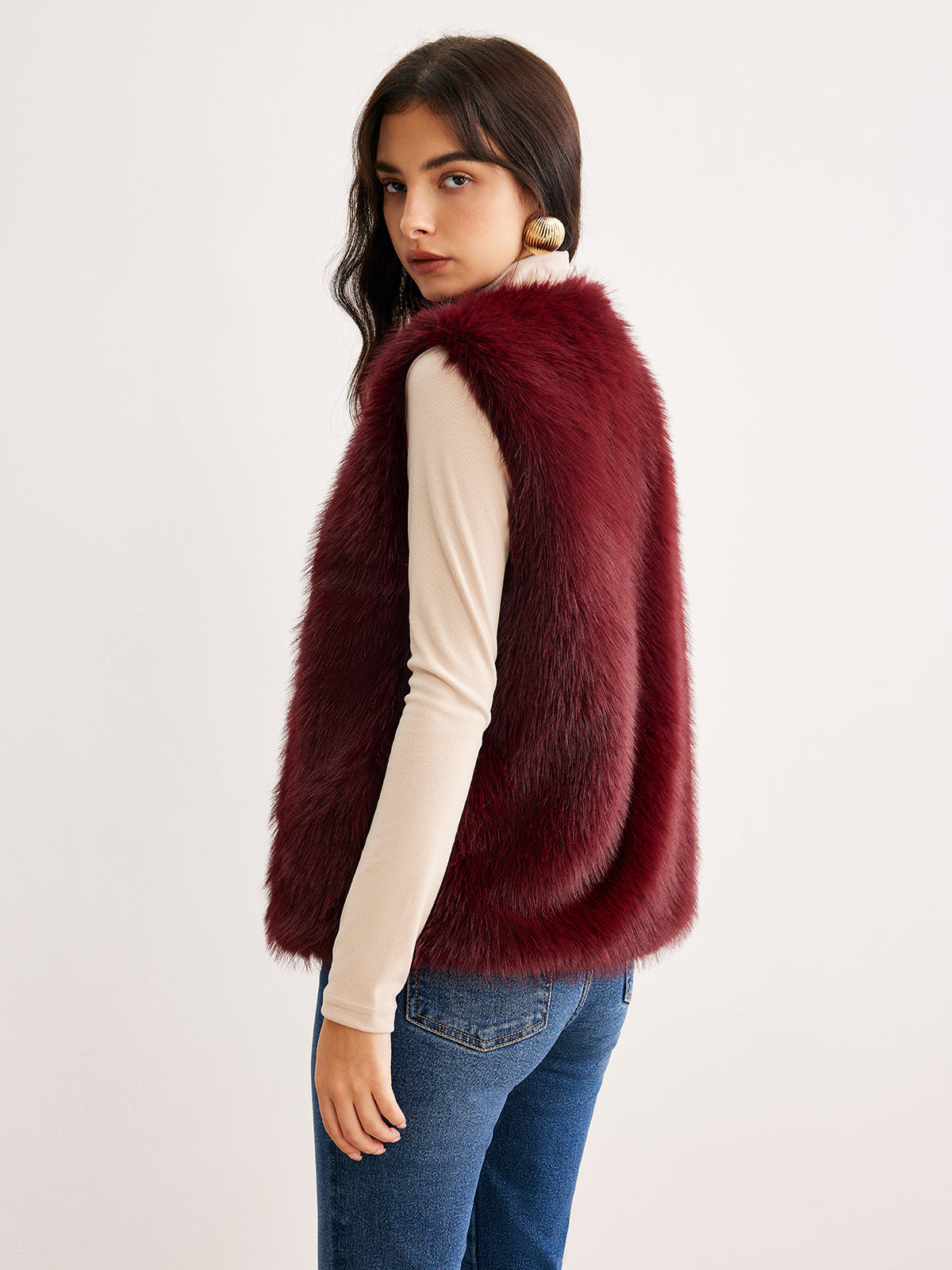 Gilet en Fausse Fourrure | Bourgogne | Finition Douce