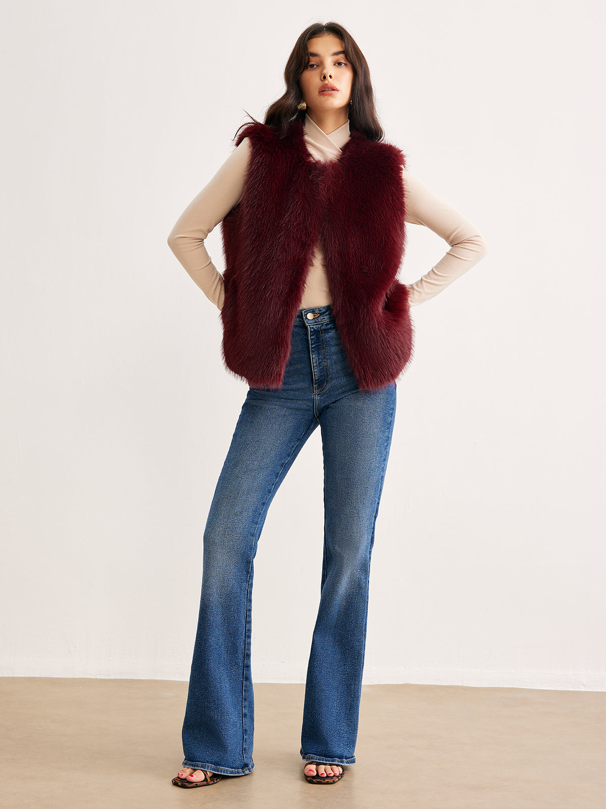 Gilet en Fausse Fourrure | Bourgogne | Finition Douce