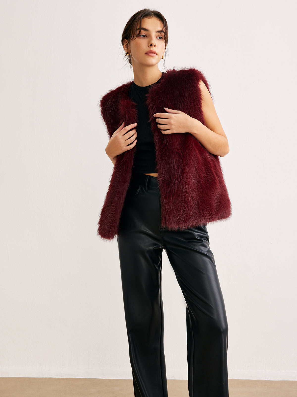 Gilet en Fausse Fourrure | Bourgogne | Finition Douce