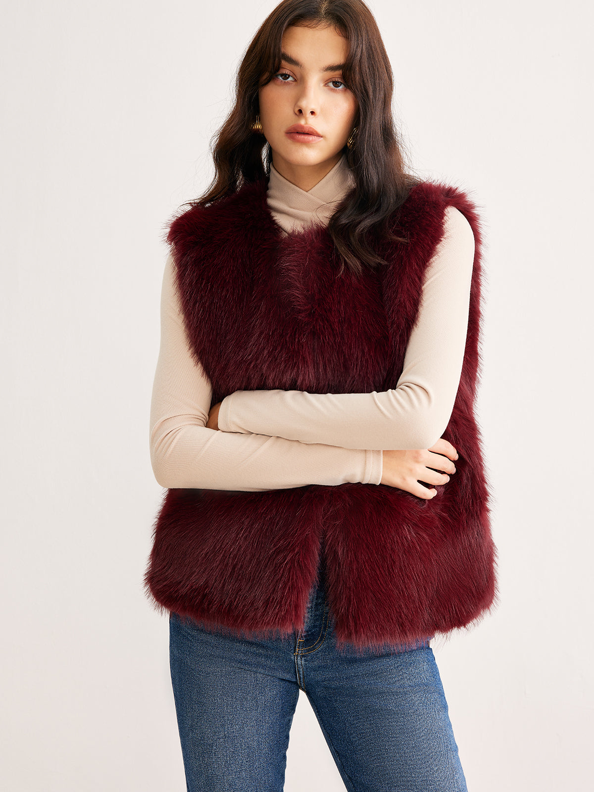 Gilet en Fausse Fourrure | Bourgogne | Finition Douce