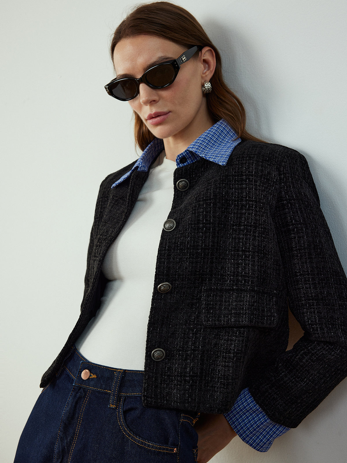 Veste Tweed Courte | Col Contrast | Silhouette Classique