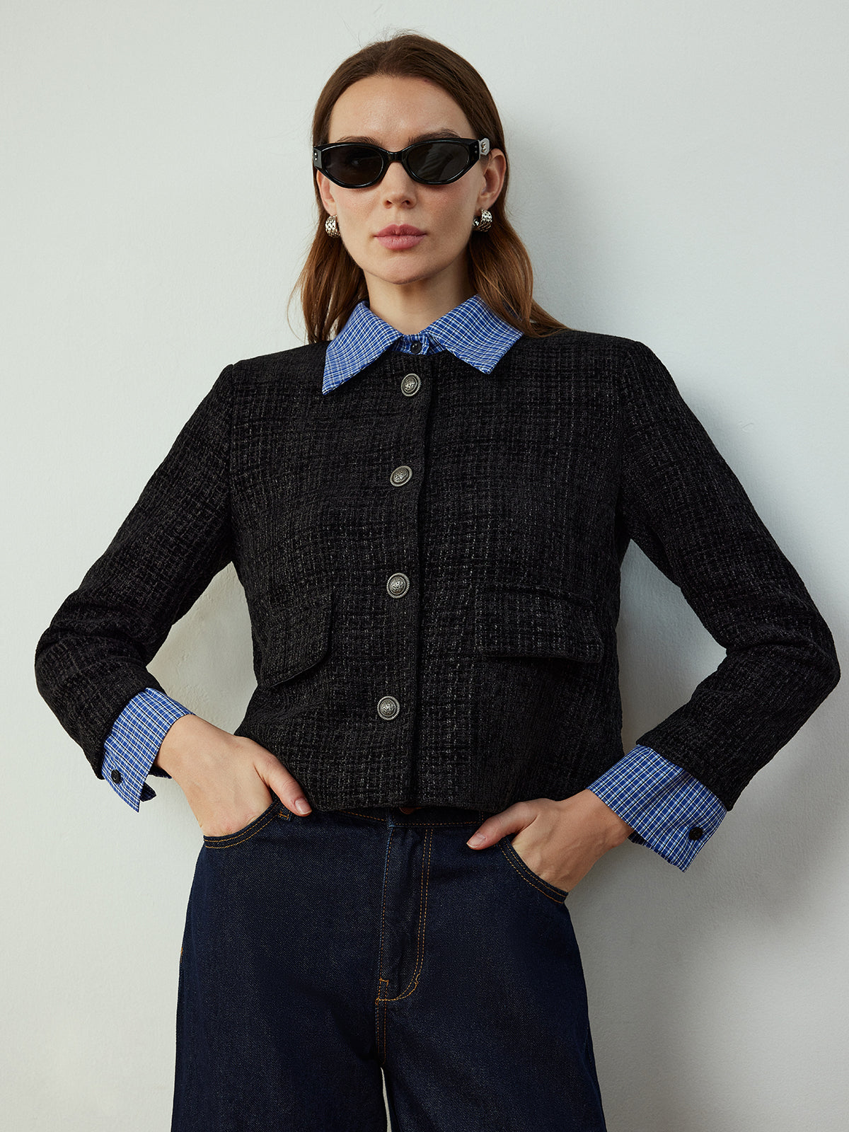 Veste Tweed Courte | Col Contrast | Silhouette Classique