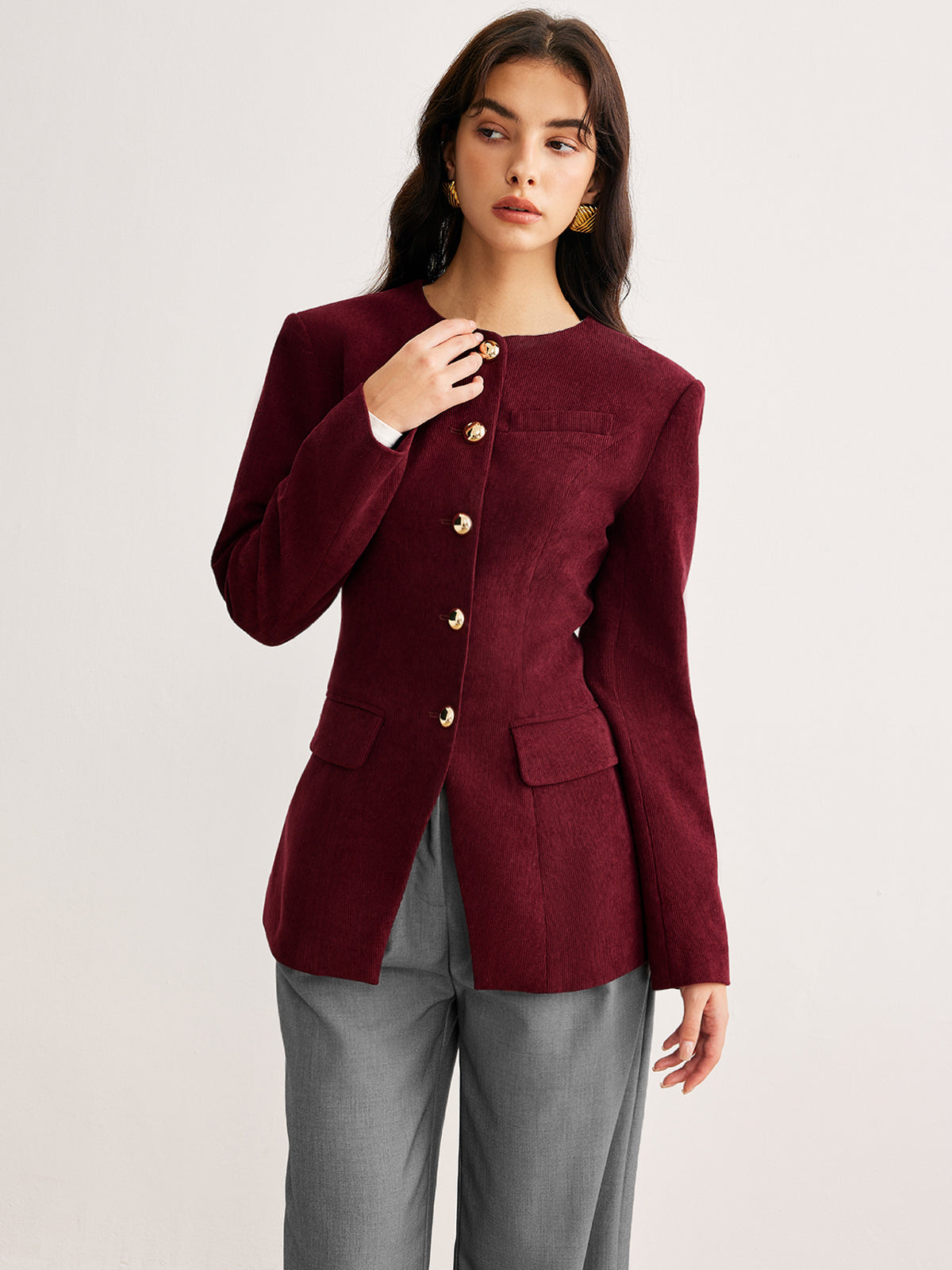 Blazer Femme Ajusté Boutons Or | Silhouette Structurée