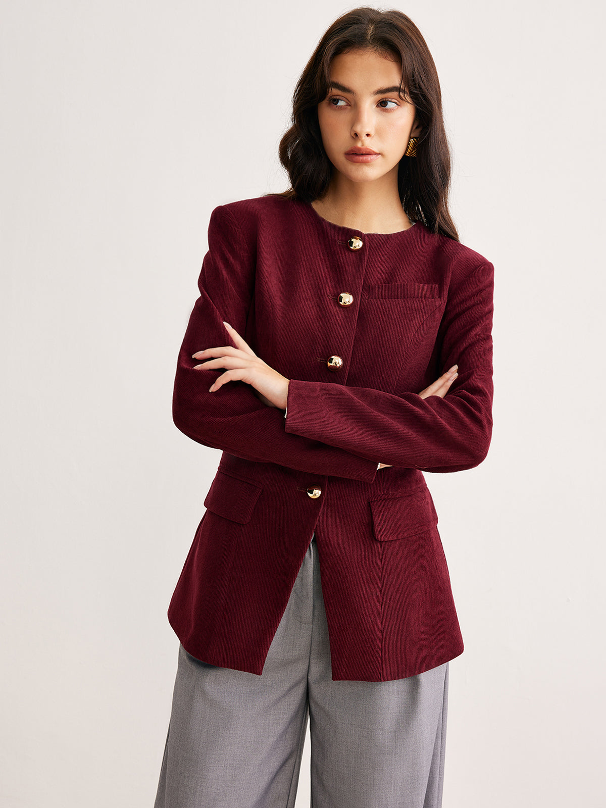 Blazer Femme Ajusté Boutons Or | Silhouette Structurée