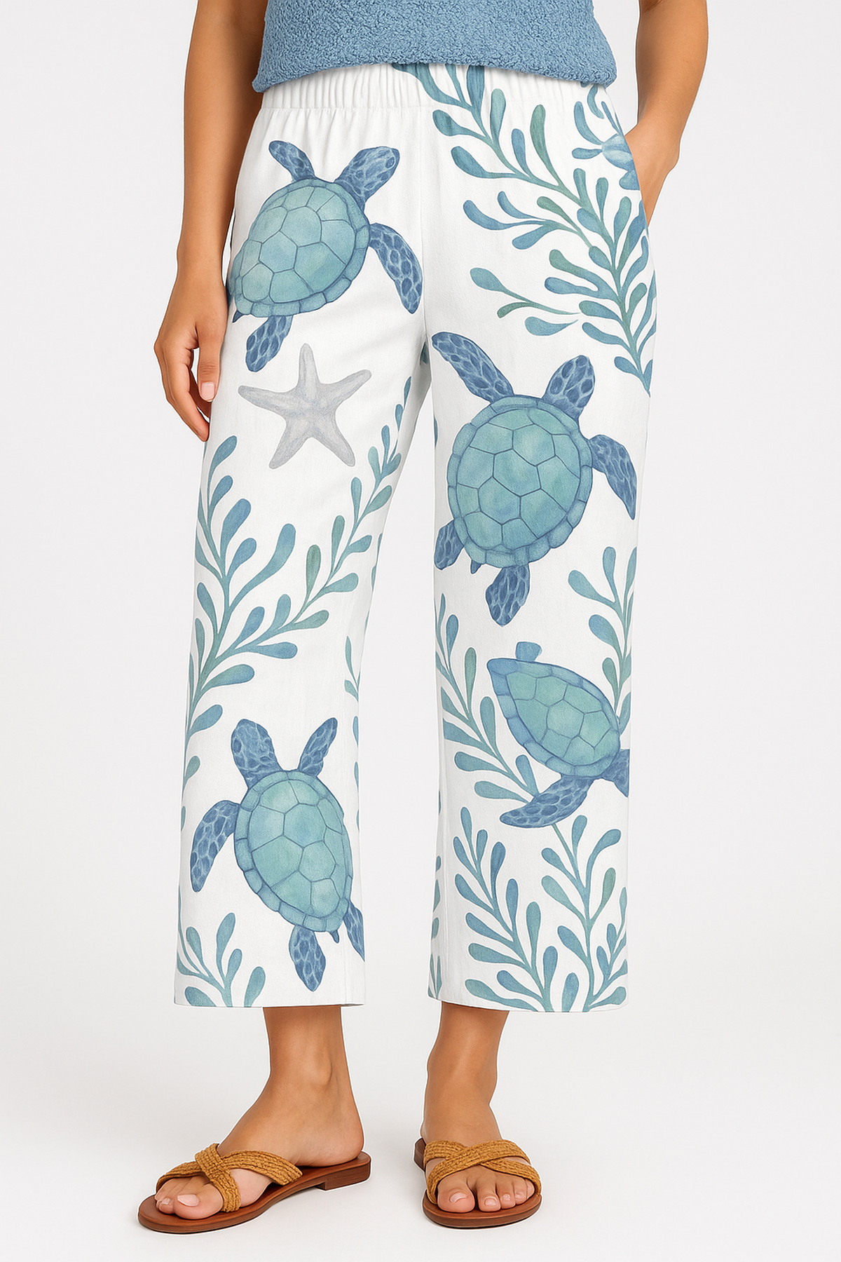 Pantalon Large Imprimé Plage Évasion | Taille Élastique