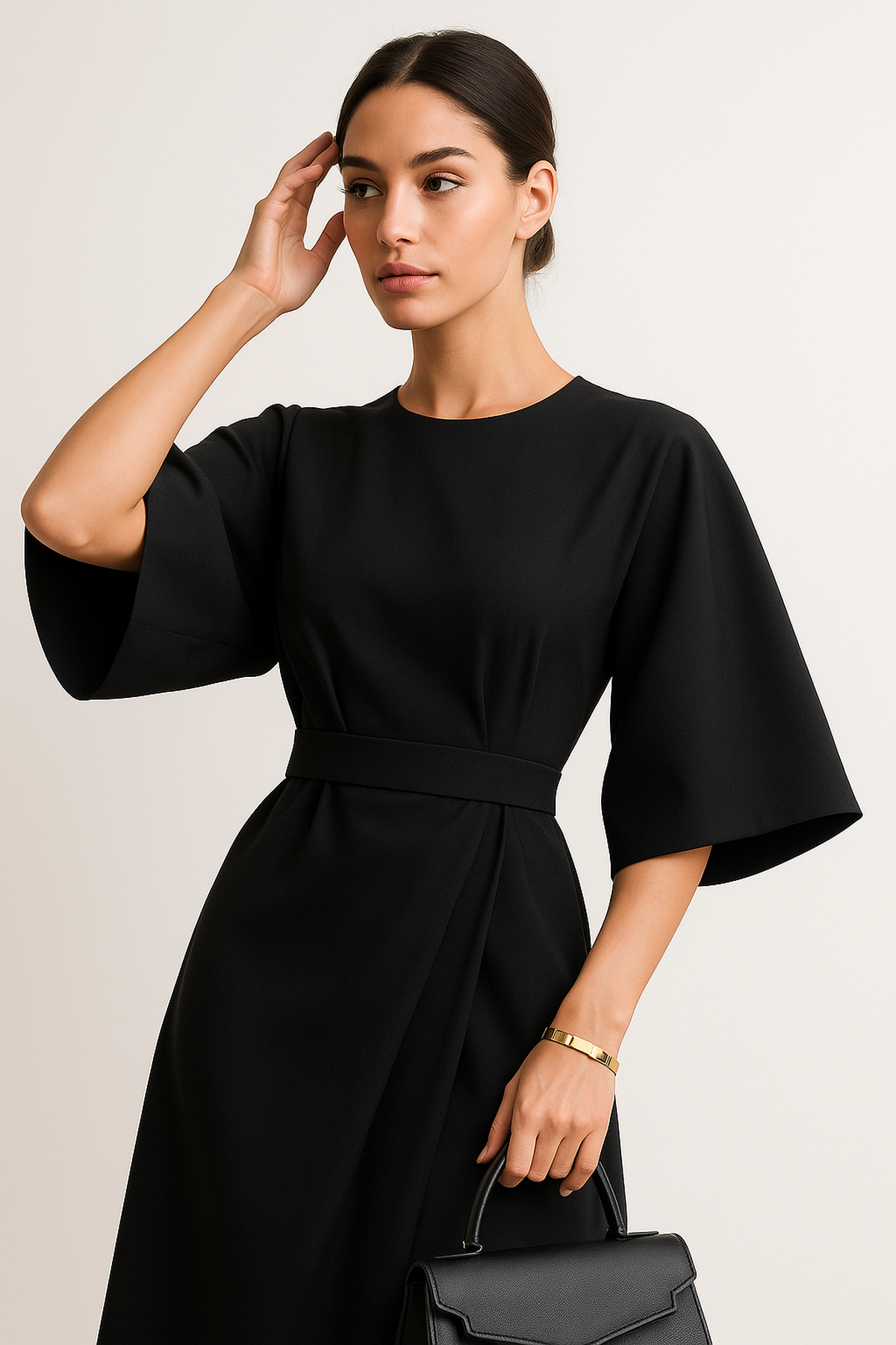 Robe Midi à Manches Batwing | Silhouette A-Line Ceinturée