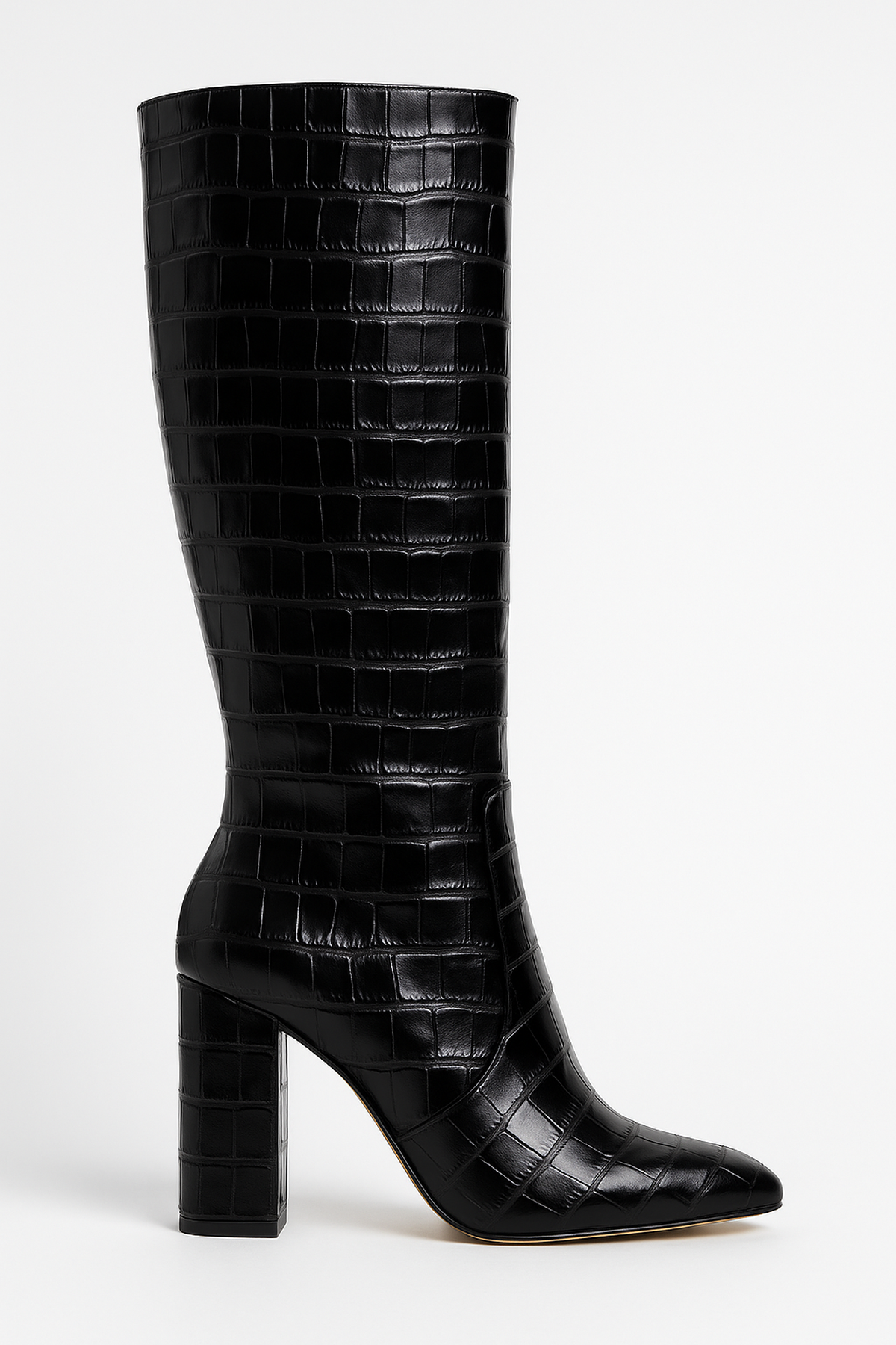 Bottes Hautes Croc-Embossées | orteil pointu | Talon Bloc