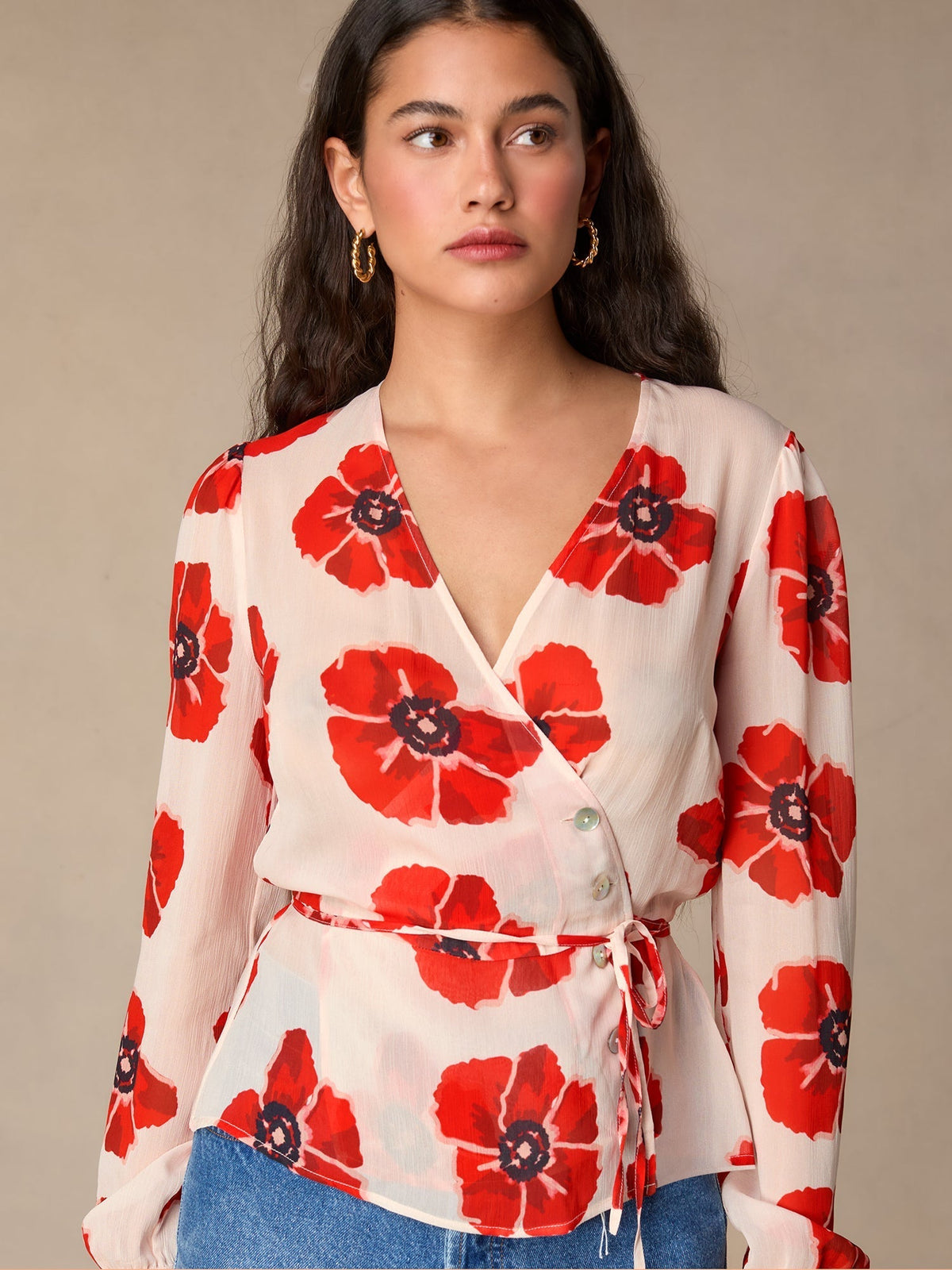 Blouse Enveloppante Florale | Chiffon Col V