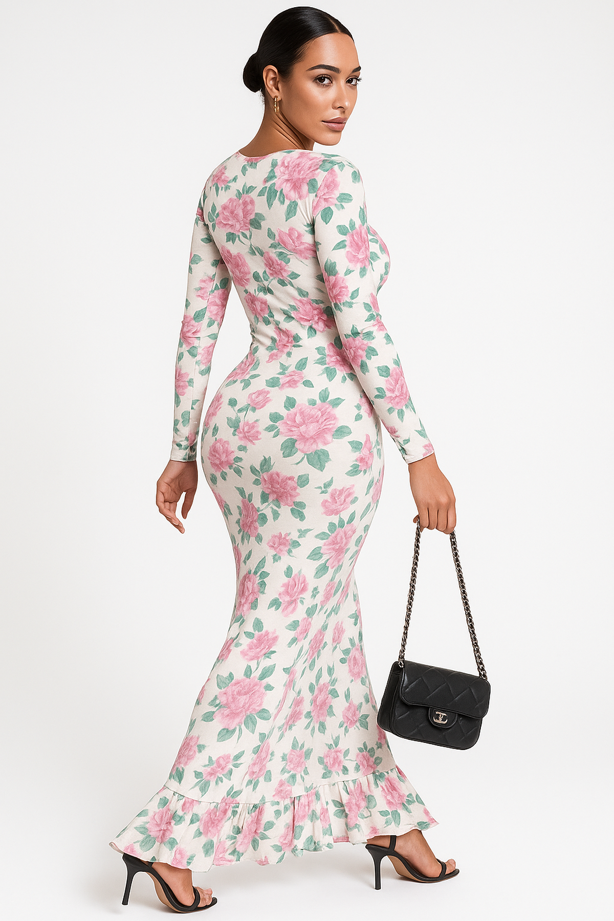 Robe Maxi Imprimée Florale | Col Haut | Coupe Slim