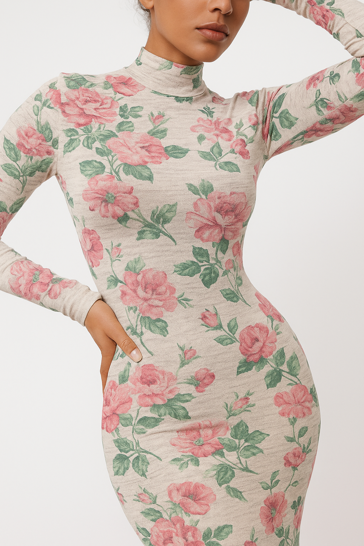 Robe Maxi Imprimée Florale | Col Haut | Coupe Slim