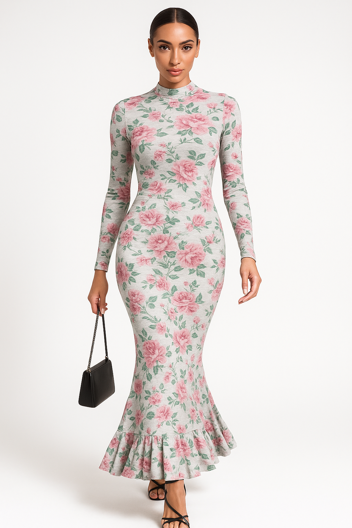 Robe Maxi Imprimée Florale | Col Haut | Coupe Slim