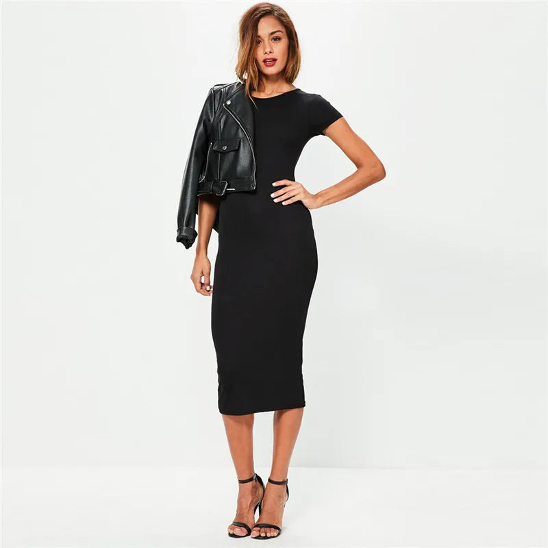 Robe Midi en Coton | Slim Fit | Manches Courtes