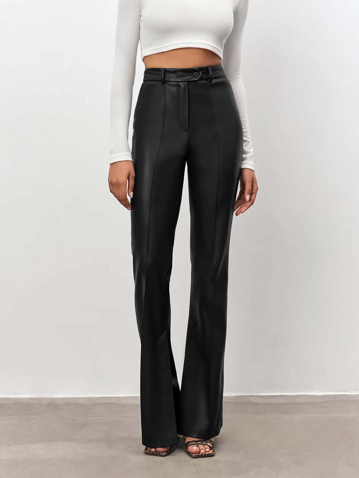Pantalon Flare Similicuir Taille Haute | Coupe Structurée