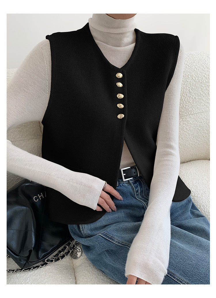 Gilet Tricot Métier | Détail Bouton Or | Coupe Regular