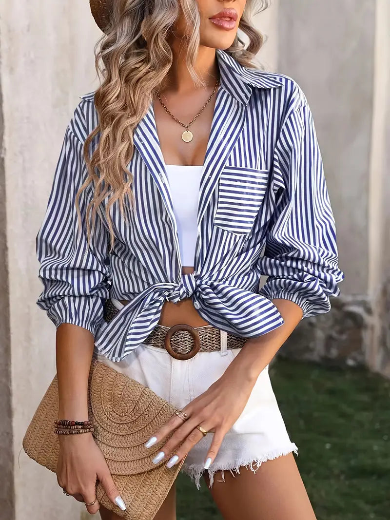 Chemise Rayée Boutonnée | Coupe Relaxée | Mélange de Coton