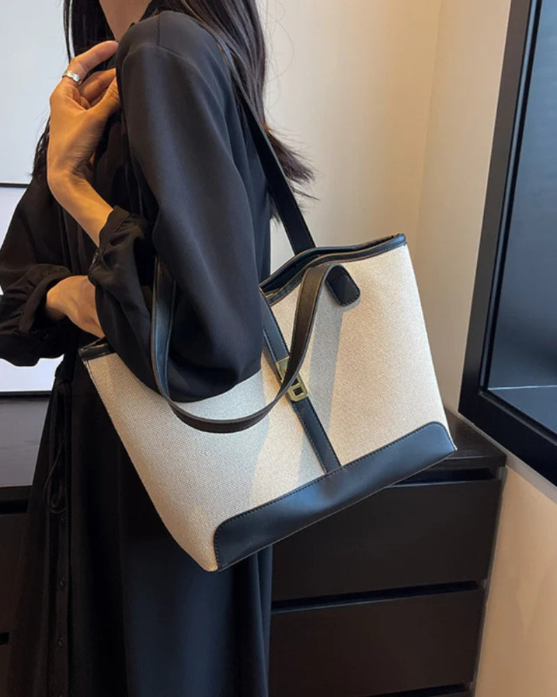 Tote en Canvas Évasion | Bordure Contrastée, Sangle Turnlock, Poignées Doubles
