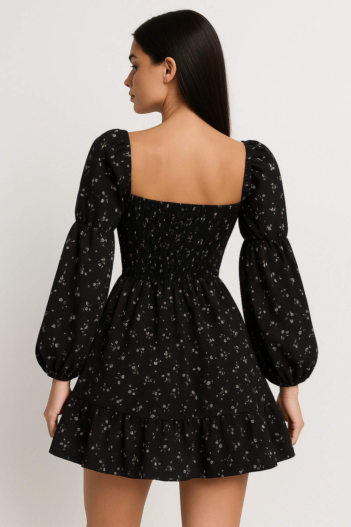 Robe Mini Fleurie | Manches Ballon | Col Carré | Silhouette A-Line