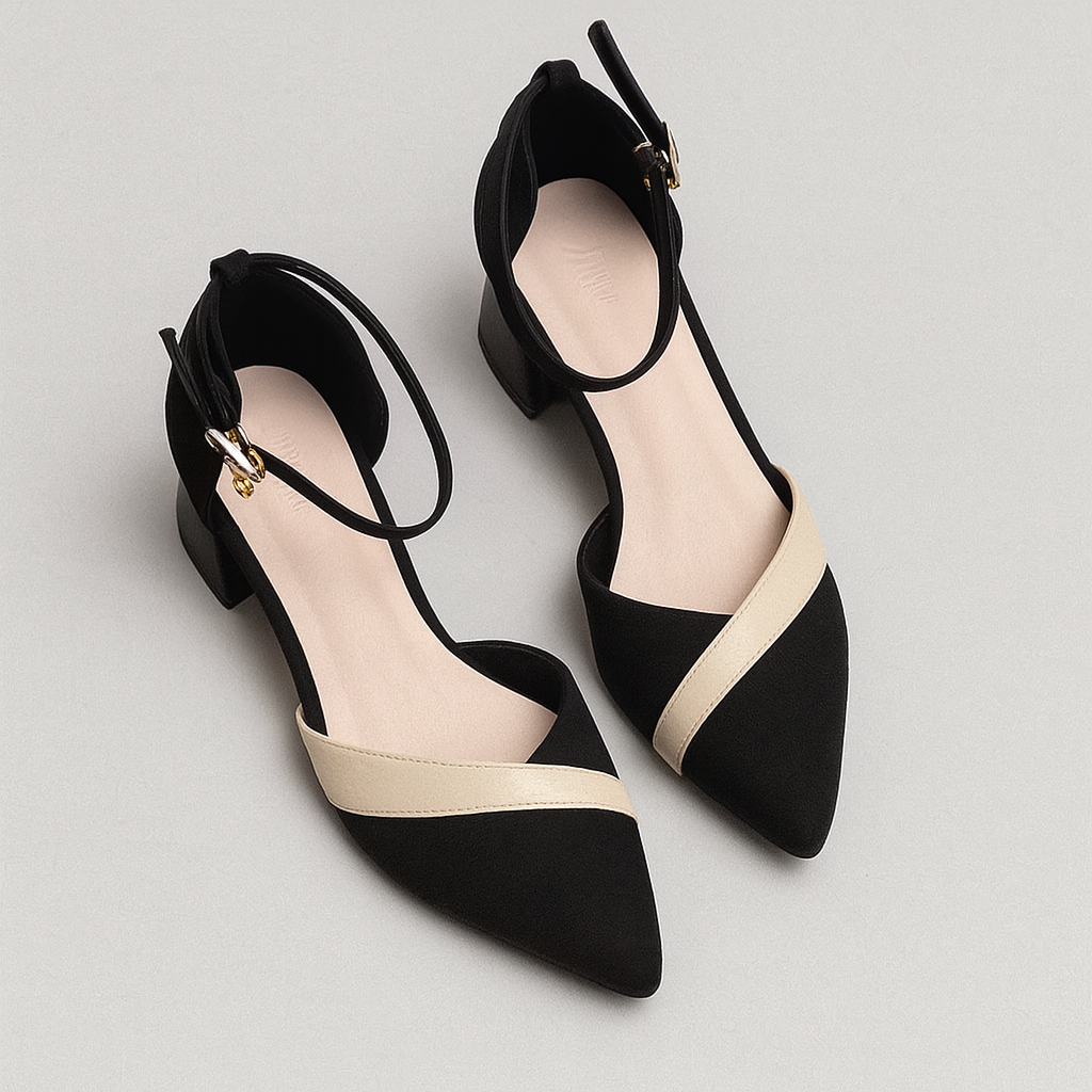 Talons Blocs avec Sangle Cheville | Bande Contrastante | Orteils Pointus