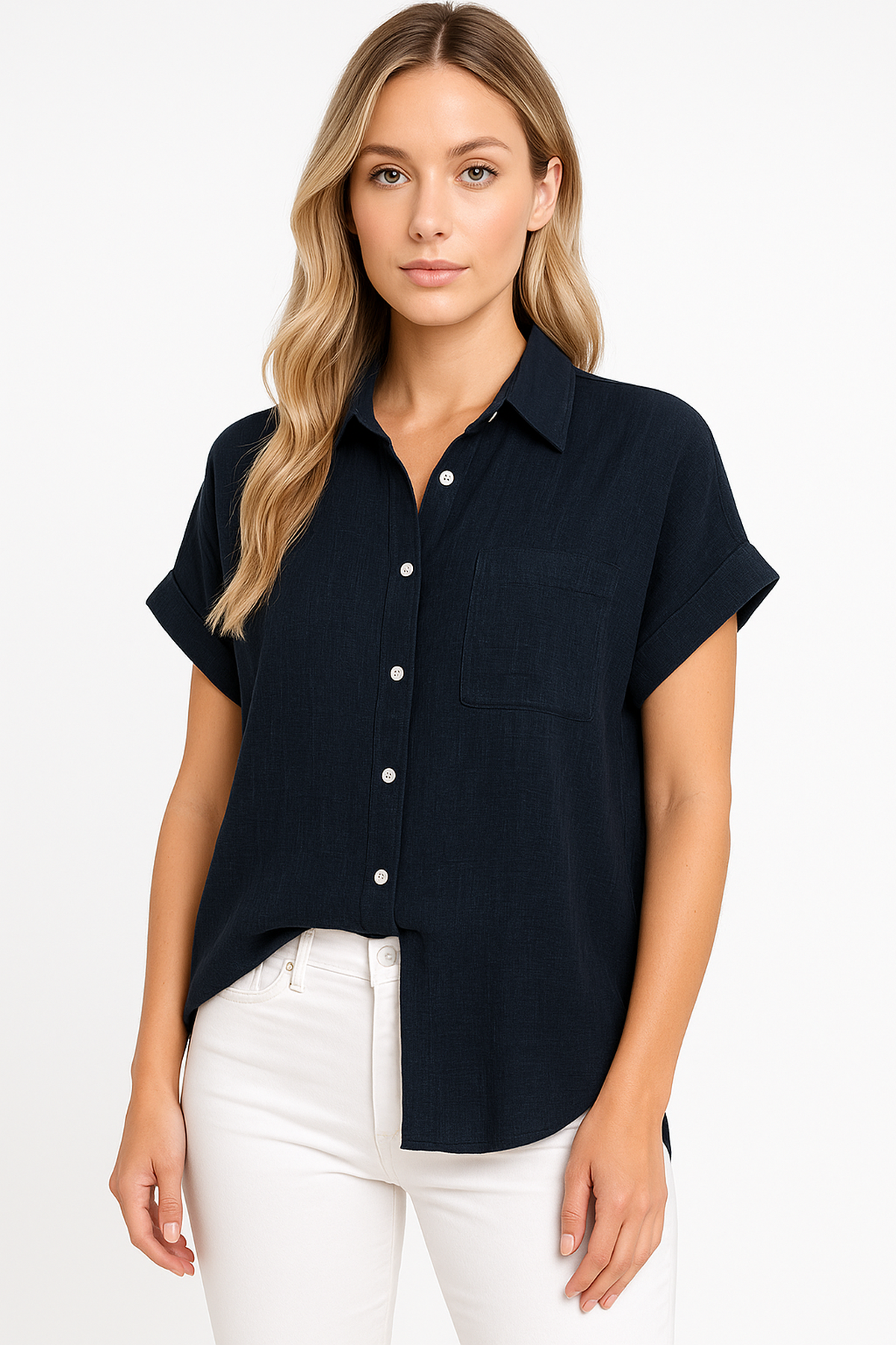 Blouse en Lin-Coton Oversize | Coupe Relaxée | Bouton Devant