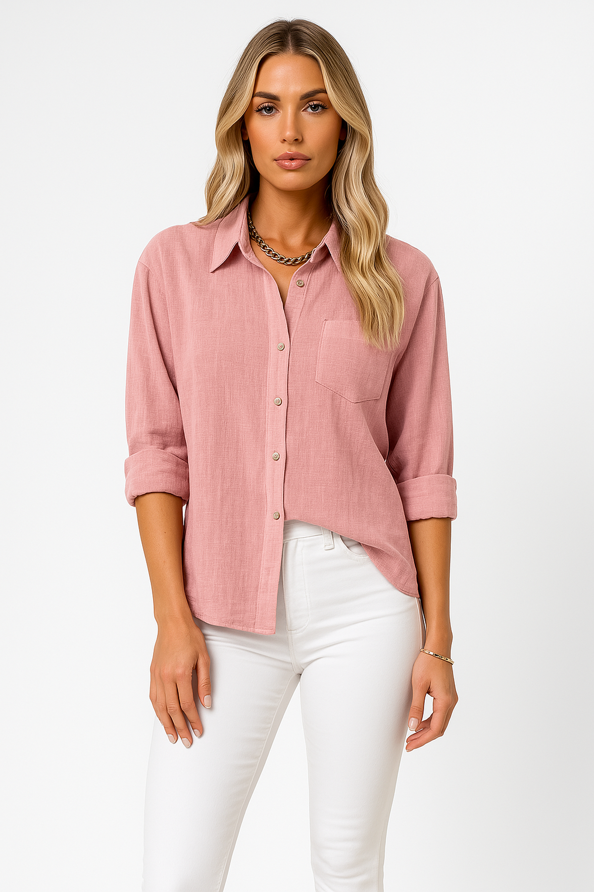 Blouse en Lin-Coton Oversize | Coupe Relaxée | Bouton Devant