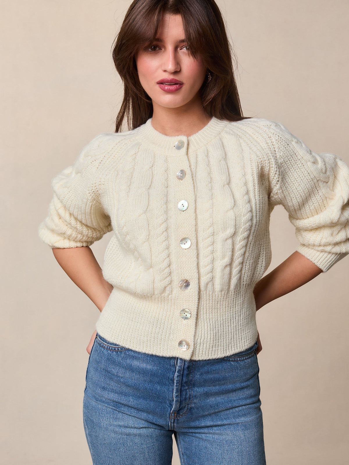 Cardigan en maille torsadée | Beige