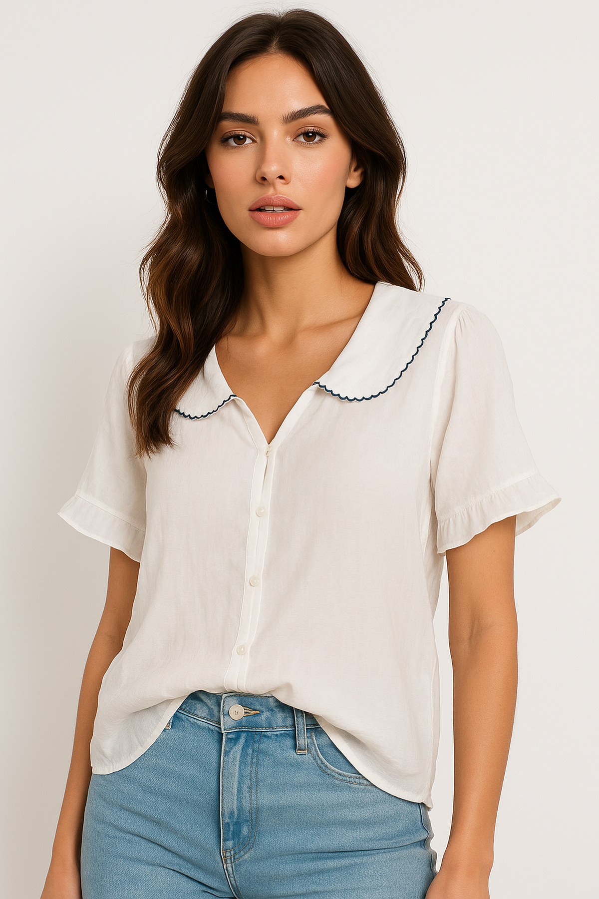 Chemise Col Berceau | Manches Courtes | Mélange Coton-Lin