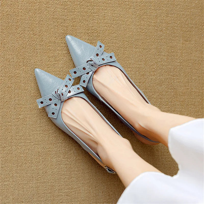Talons Slingback à Orteil Pointu | Cuir Véritable | Détail Noeud