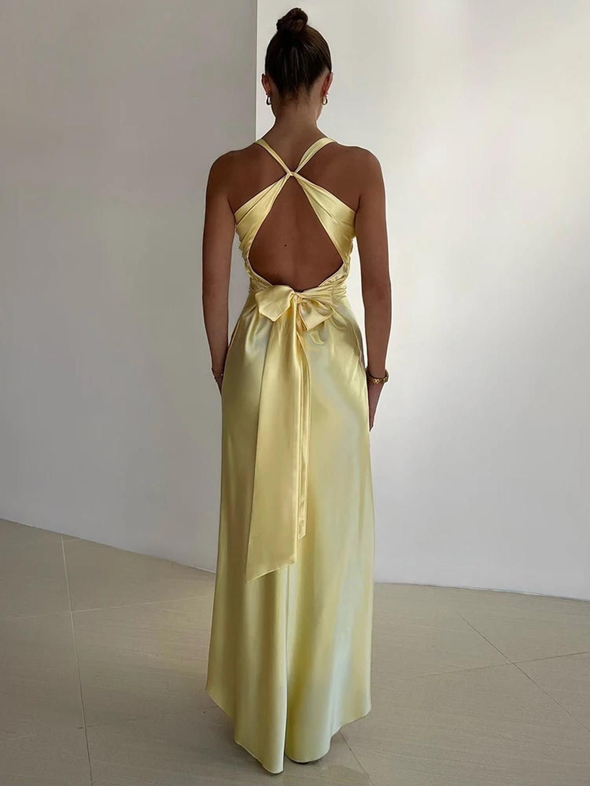 Robe Satin Halter Clarté | Torsade | Longueur Sol | Slim Fit