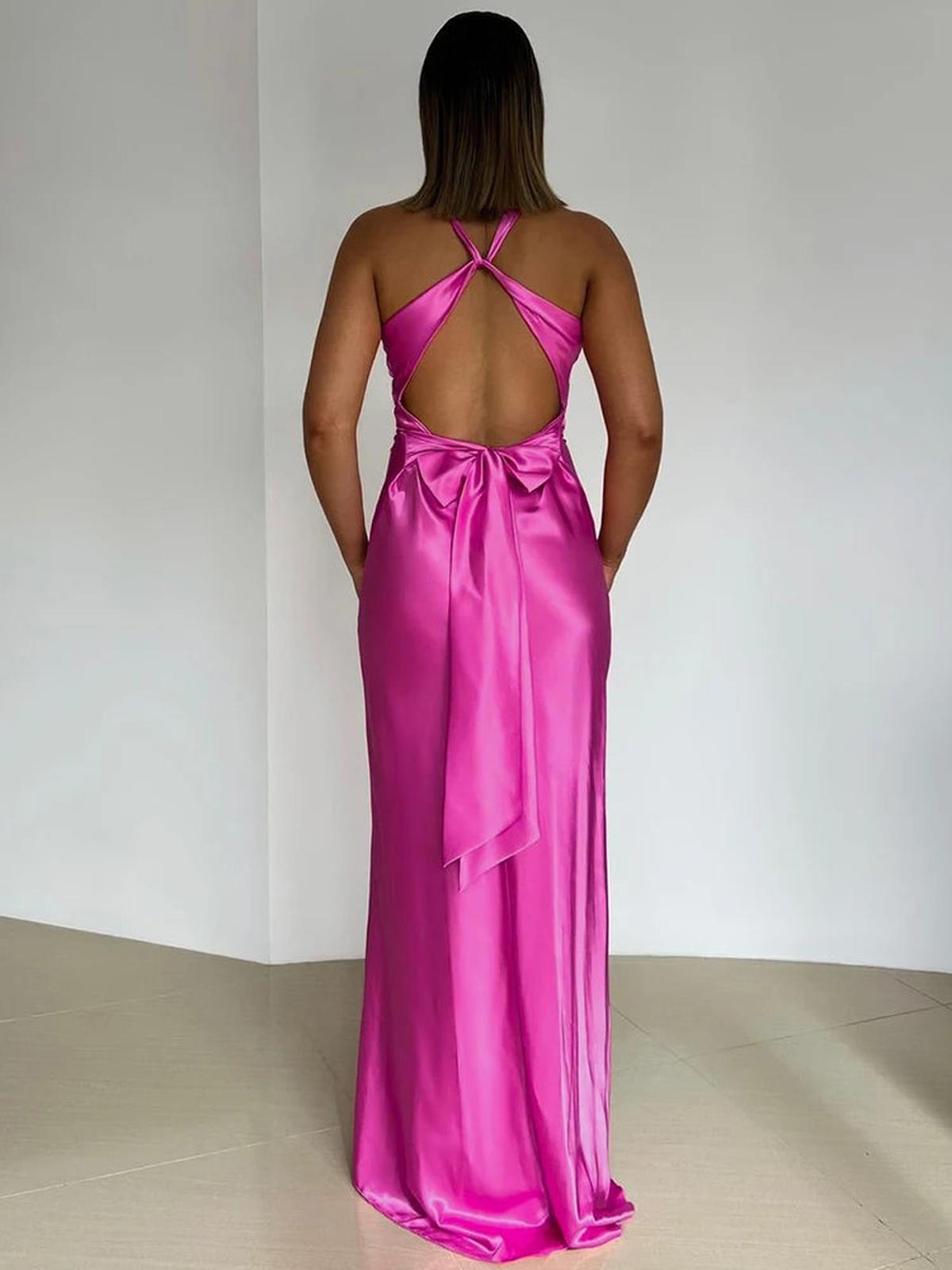 Robe Satin Halter Clarté | Torsade | Longueur Sol | Slim Fit