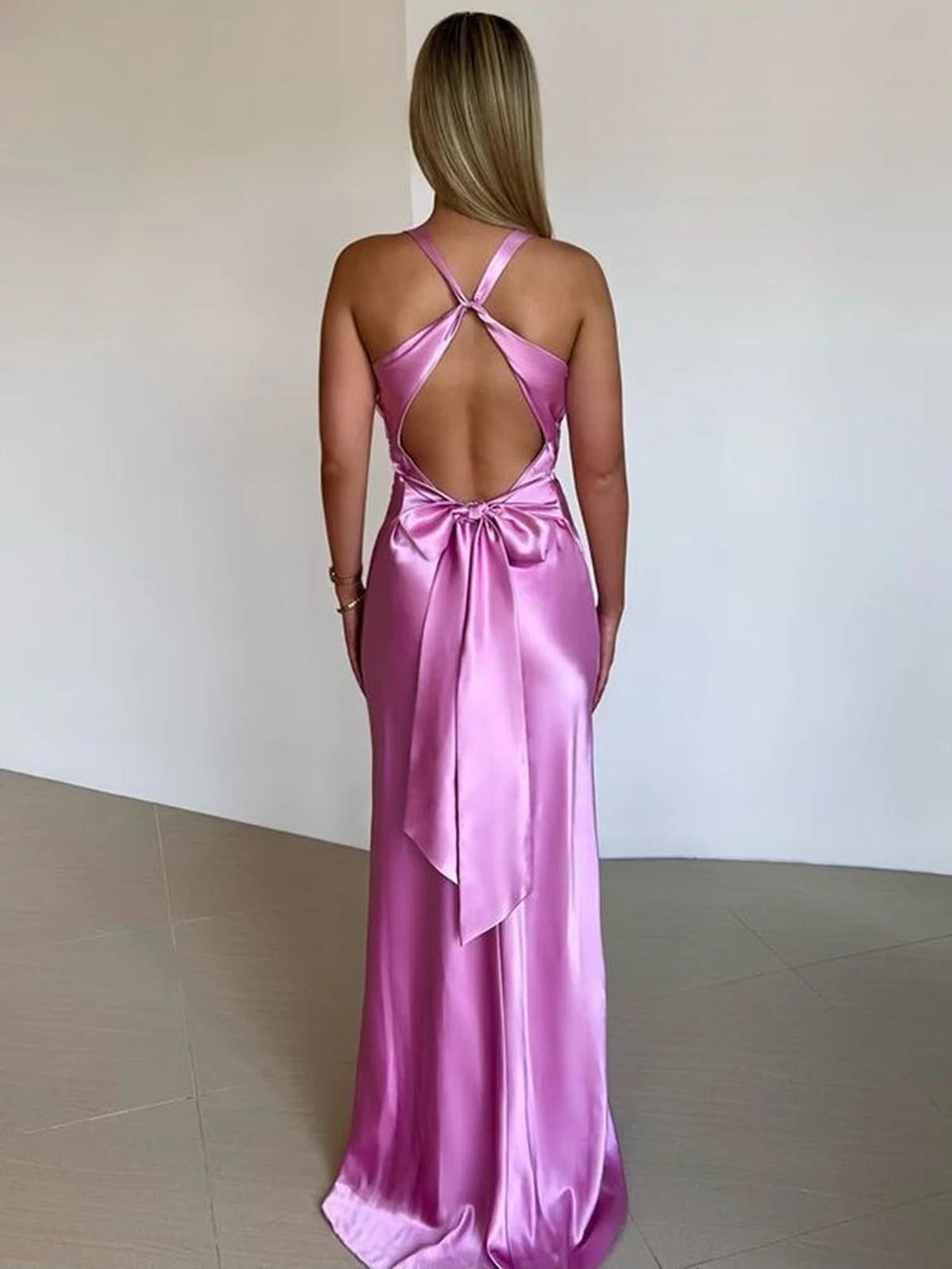Robe Satin Halter Clarté | Torsade | Longueur Sol | Slim Fit