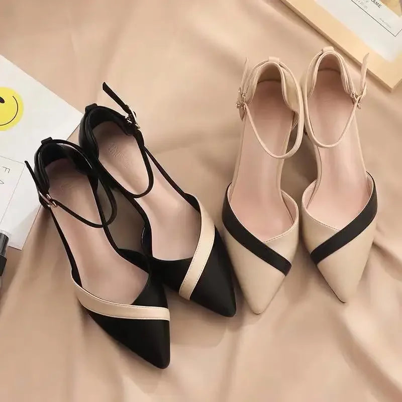 Talons Blocs avec Sangle Cheville | Bande Contrastante | Orteils Pointus