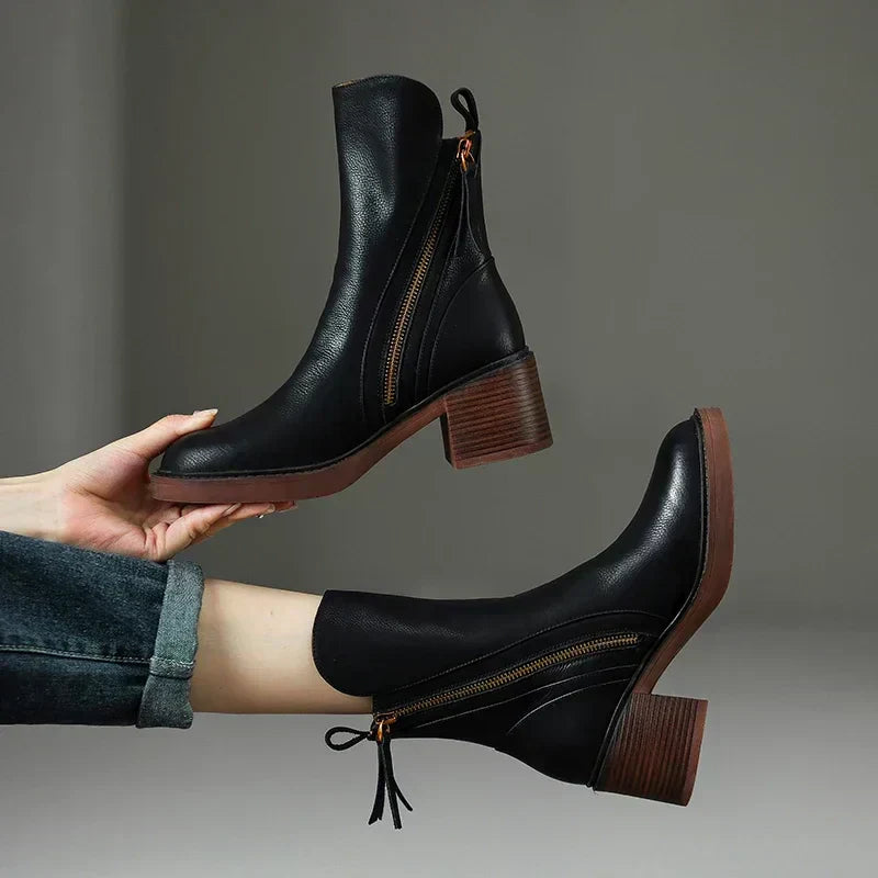 Bottines à Talons Blocs | Fermeture Éclair | Design Hiver Raffiné