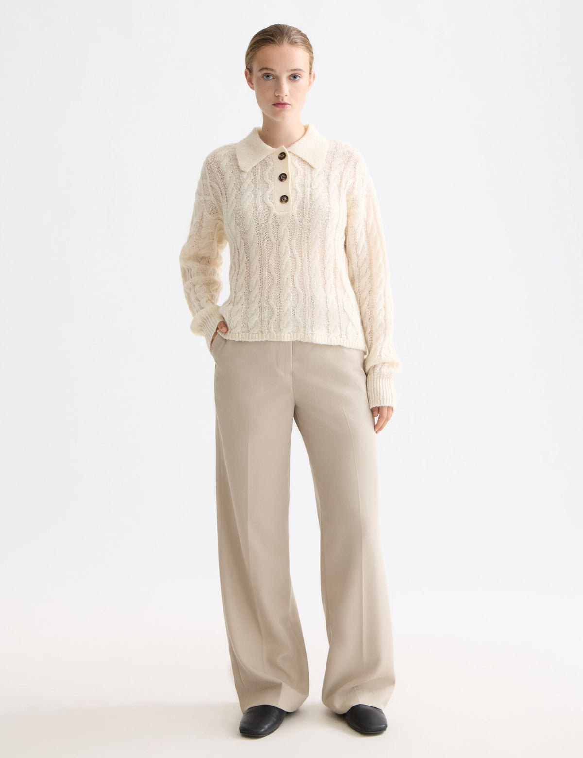 Pull en Maille Cable | Mélange Mohair et Laine | Col Polo