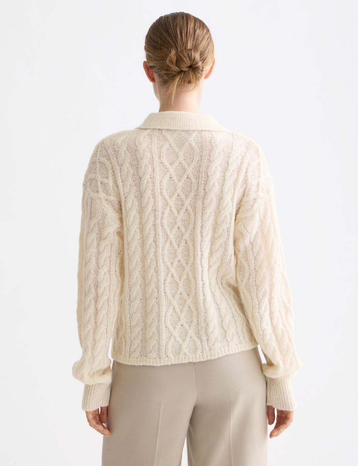 Pull en Maille Cable | Mélange Mohair et Laine | Col Polo