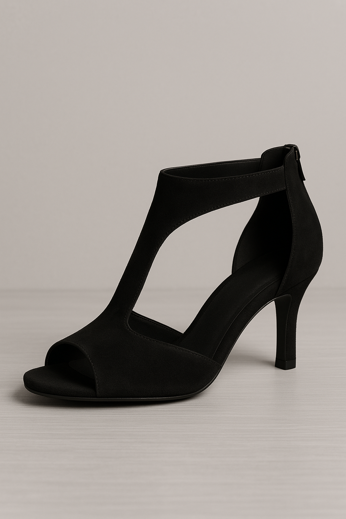 Sandales Peep Toe en Suède | Talon Moyen | Zip Arrière