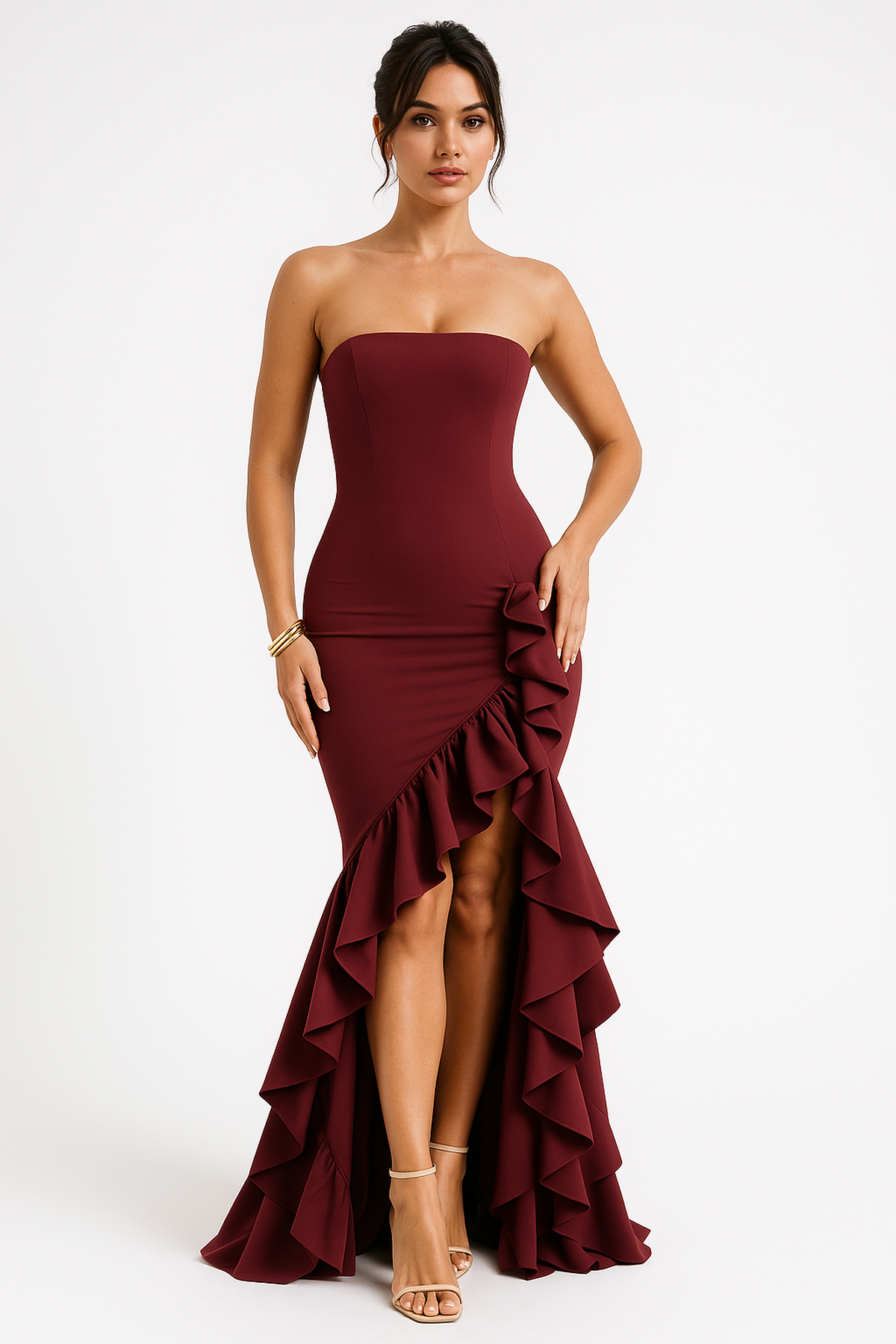 Robe Maxi Sans Manches | Volants et Fente Asymétrique