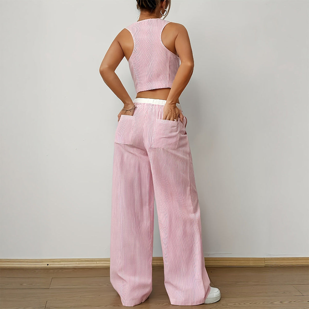 Ensemble Gilet Sans Manches Rayé et Pantalon Large | Resort Été