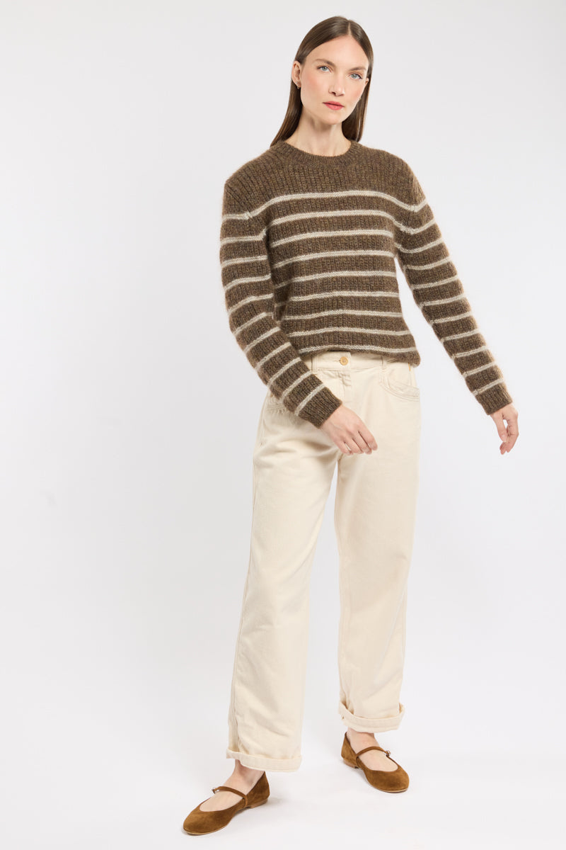 Pull en Cachemire Rayé | Col Rond Tricoté | Coupe Relaxe Hiver