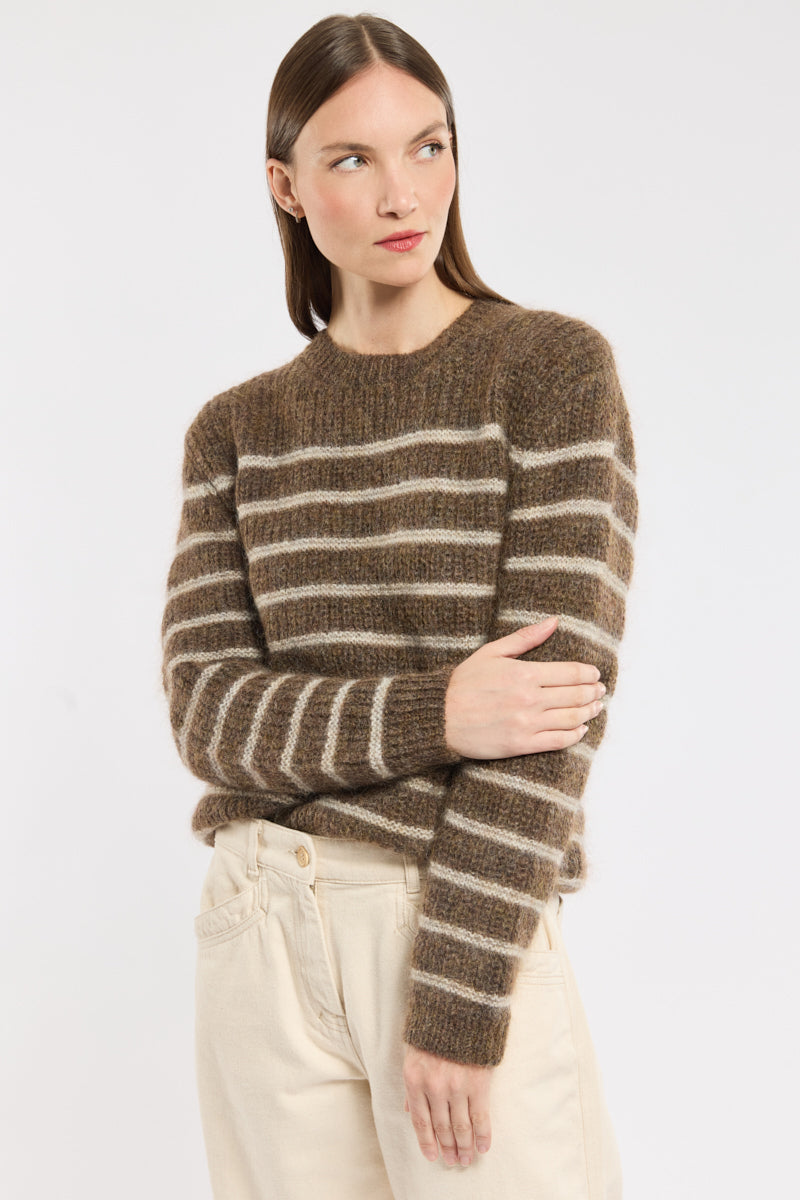 Pull en Cachemire Rayé | Col Rond Tricoté | Coupe Relaxe Hiver