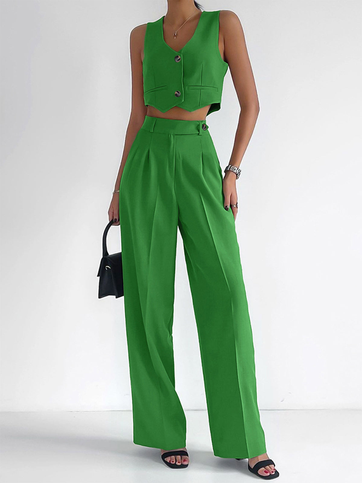 Ensemble Gilet et Pantalon Large Plissé | Mélange Coton Lin