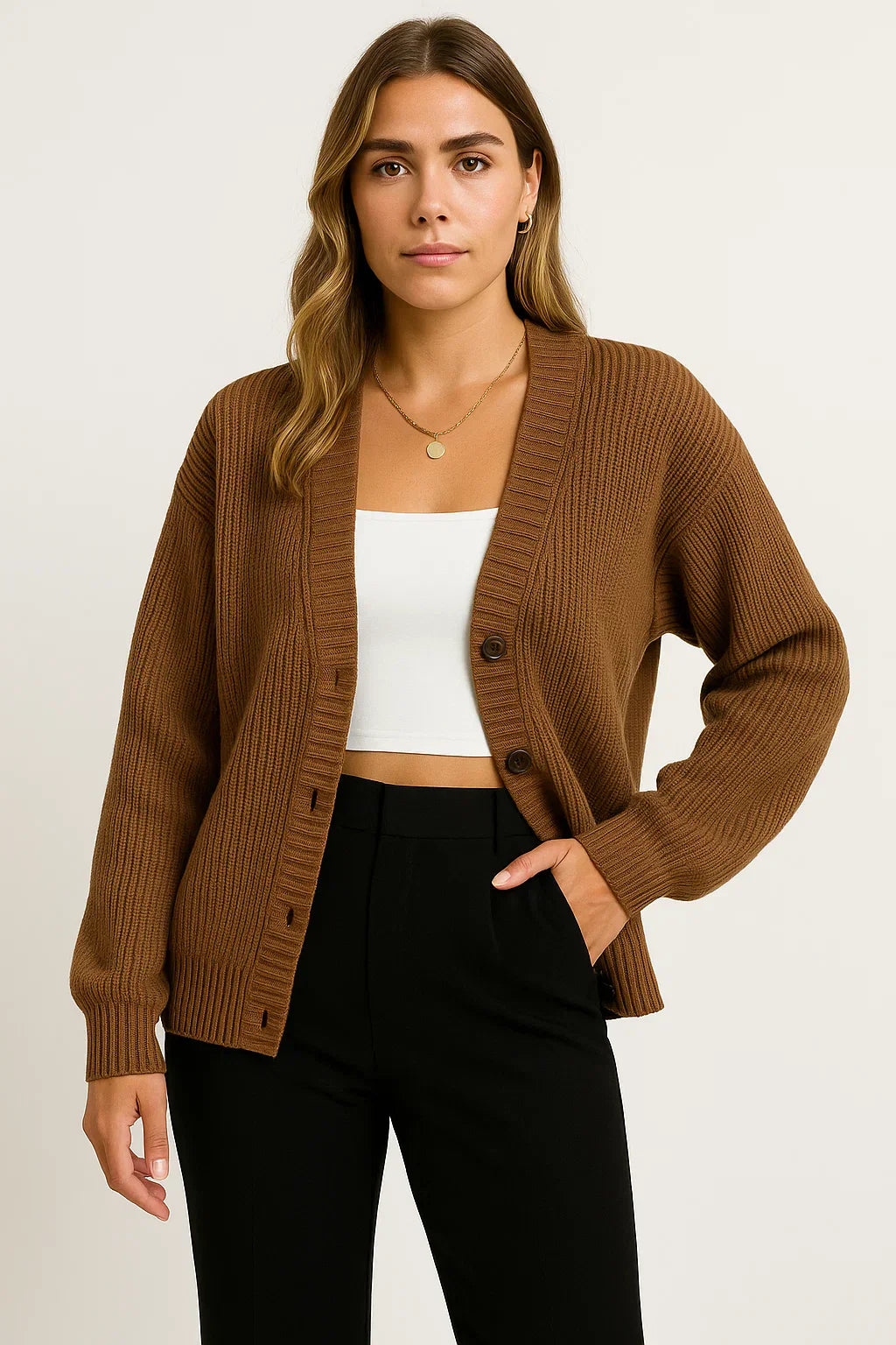 Cardigan Fondamentale | Maille Ribée Col V Bouton