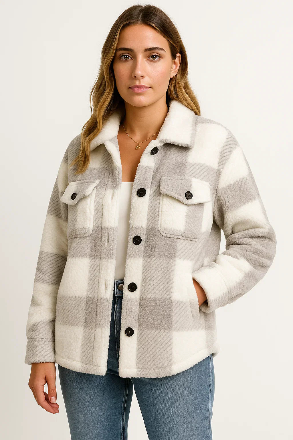 Chemise Overshirt en Laine Mélangée à Carreaux