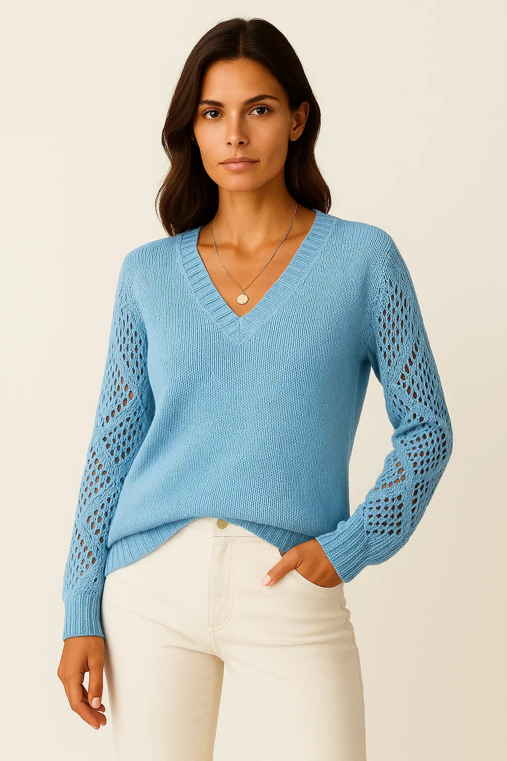 Pull Open-Knit Col V | Coton Léger | Coupe Relaxée