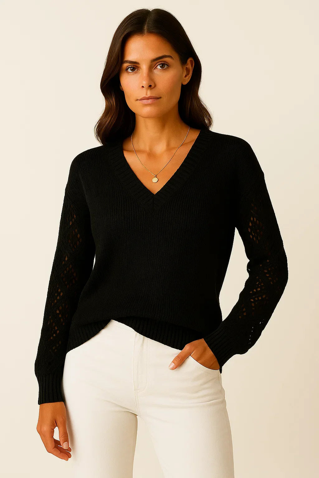 Pull Open-Knit Col V | Coton Léger | Coupe Relaxée