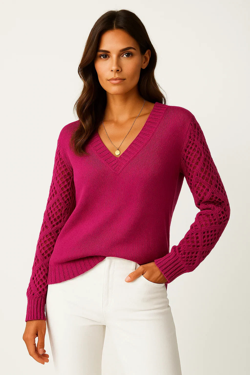 Pull Open-Knit Col V | Coton Léger | Coupe Relaxée