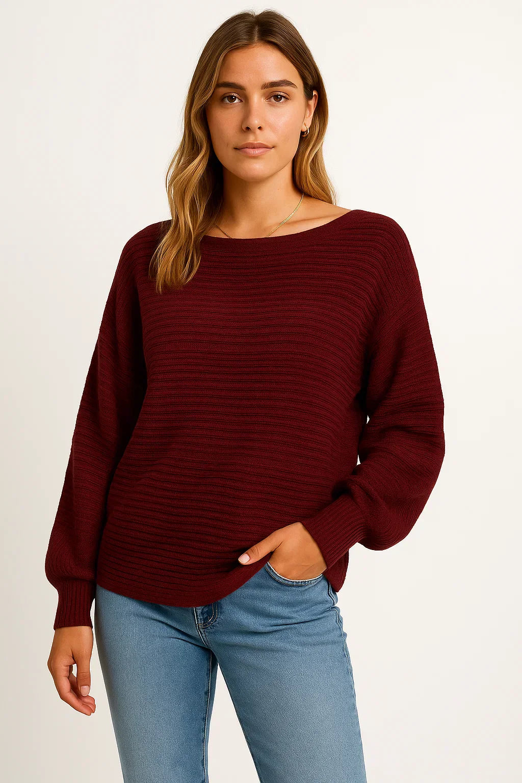 Pull Texturé en Maille | Coupe Relaxed Batwing | Mélange de Coton Doux